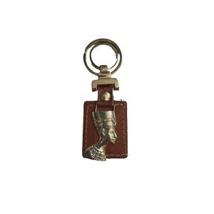 Queen Nefertiti Keychain Keyring Purse Bag Silver Tone Metal Brown Leather